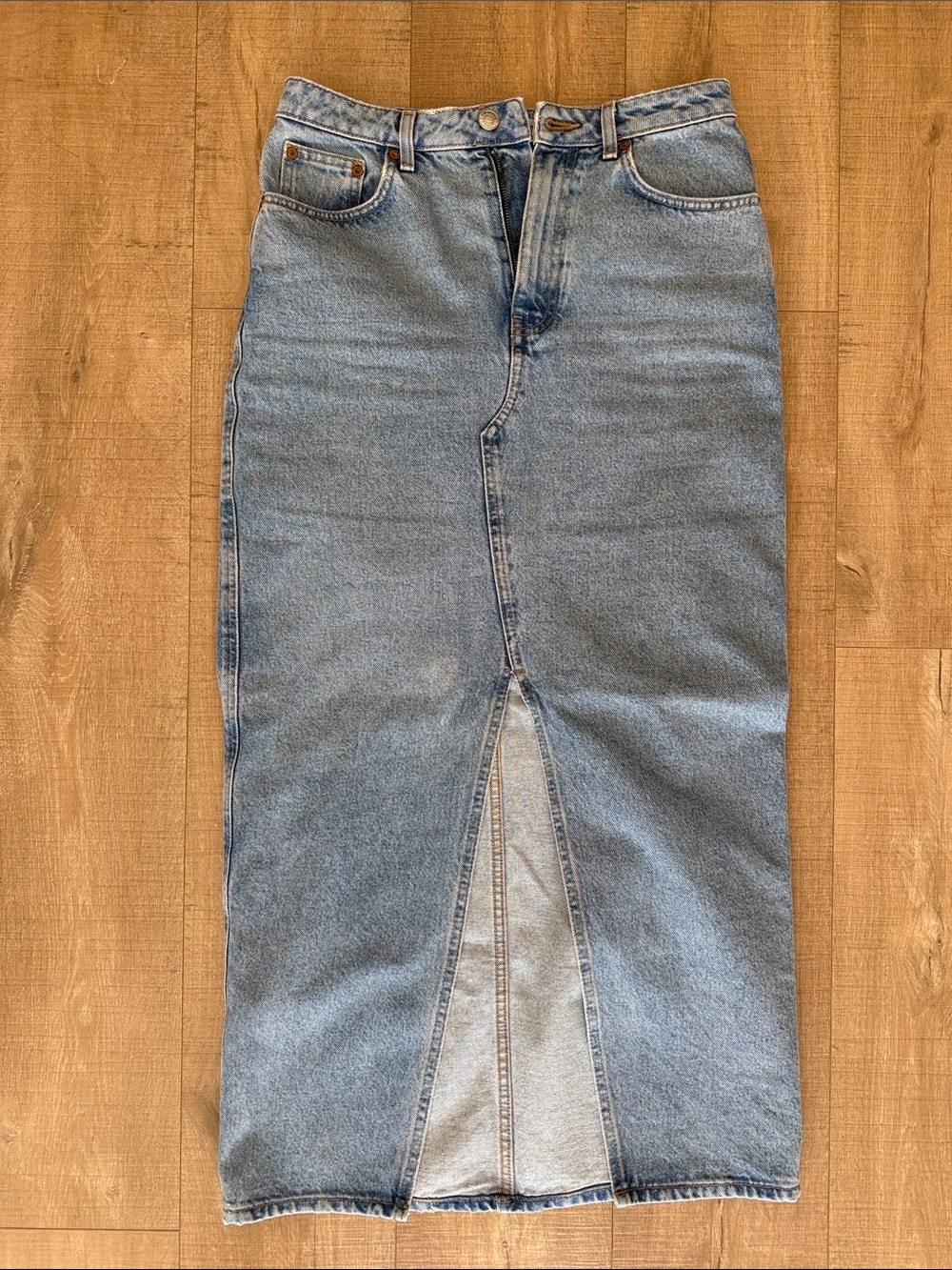 Mango High-Rise Light Blue Jean Skirt with Front Slit
